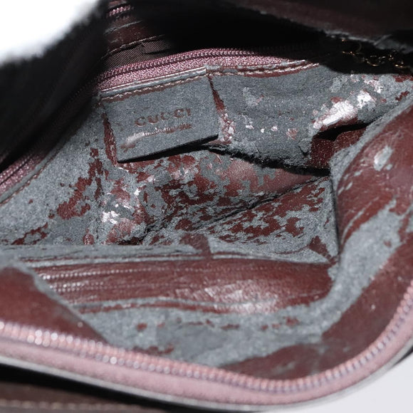 GUCCI Shoulder Bag Leather Brown Silver Auth sw1226