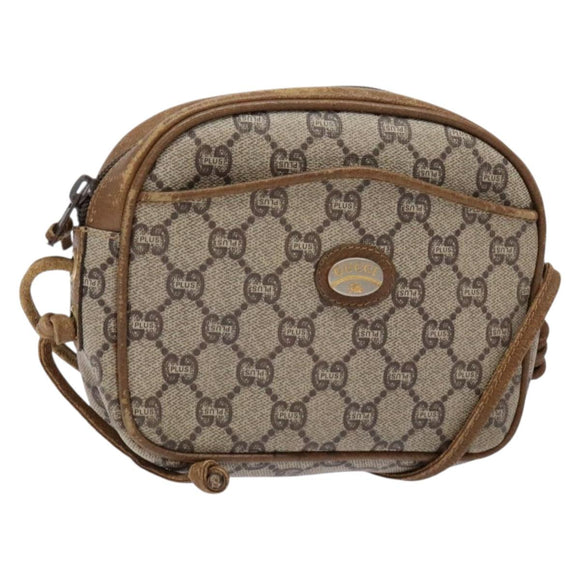 GUCCI GG Plus Supreme Shoulder Bag PVC Beige Auth sw1228