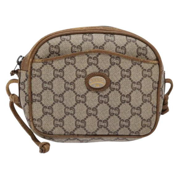 GUCCI GG Plus Supreme Shoulder Bag PVC Beige Auth sw1228