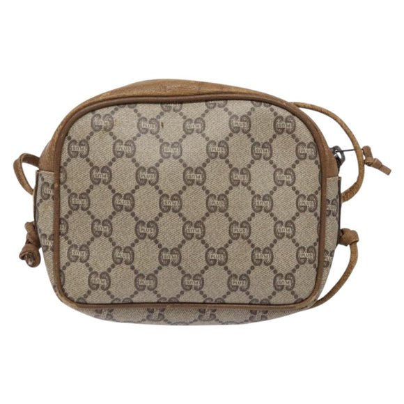 GUCCI GG Plus Supreme Shoulder Bag PVC Beige Auth sw1228