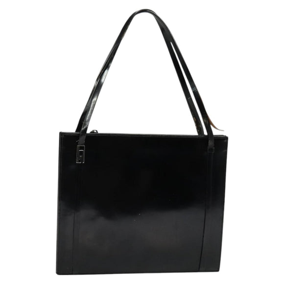 GUCCI Shoulder Bag Patent leather Black Silver Auth sw1231