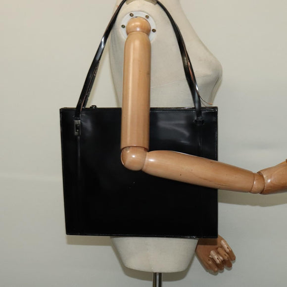 GUCCI Shoulder Bag Patent leather Black Silver Auth sw1231