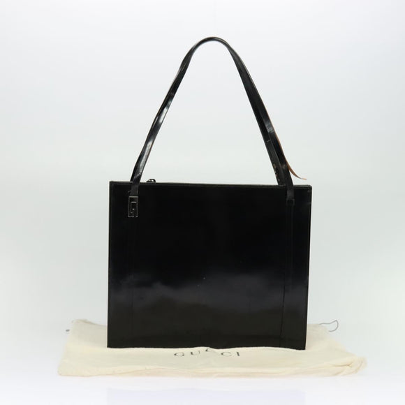 GUCCI Shoulder Bag Patent leather Black Silver Auth sw1231