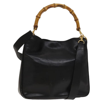 GUCCI Bamboo Hand Bag Leather 2way Black Gold 001 2113 1638 Auth sw1235