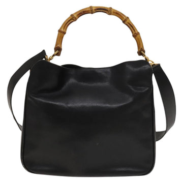 GUCCI Bamboo Hand Bag Leather 2way Black Gold 001 2113 1638 Auth sw1235 - 0