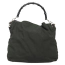 GUCCI Bamboo Hand Bag Nylon 2way Khaki Silver 001 1577 2123 Auth sw1236-13