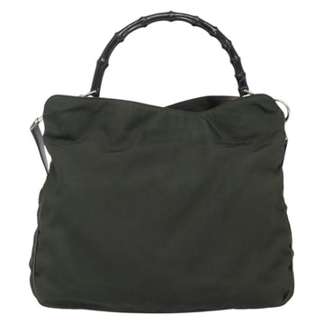 GUCCI Bamboo Hand Bag Nylon 2way Khaki Silver 001 1577 2123 Auth sw1236 - 0
