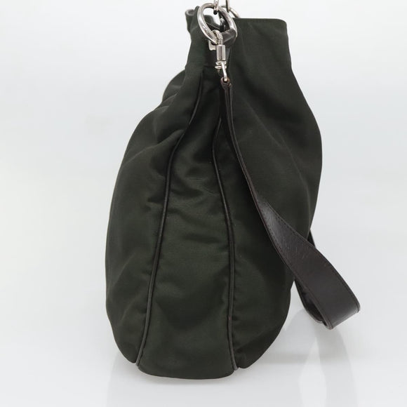 GUCCI Bamboo Hand Bag Nylon 2way Khaki Silver 001 1577 2123 Auth sw1236