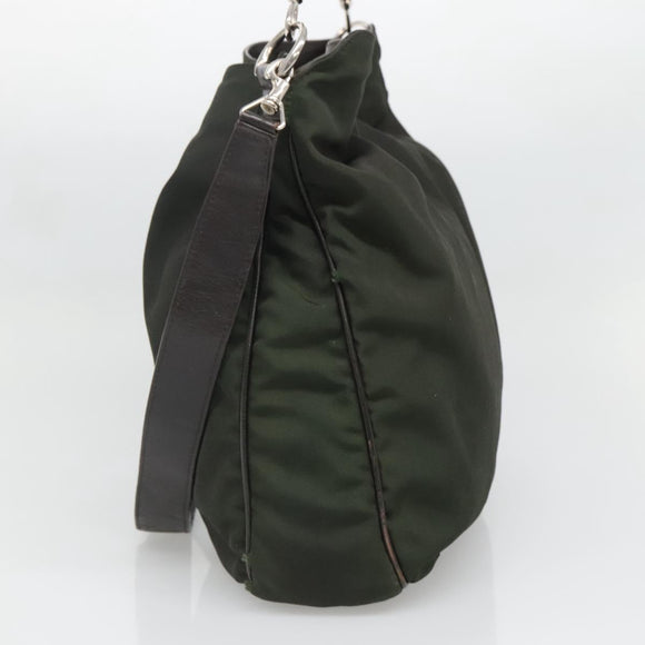 GUCCI Bamboo Hand Bag Nylon 2way Khaki Silver 001 1577 2123 Auth sw1236