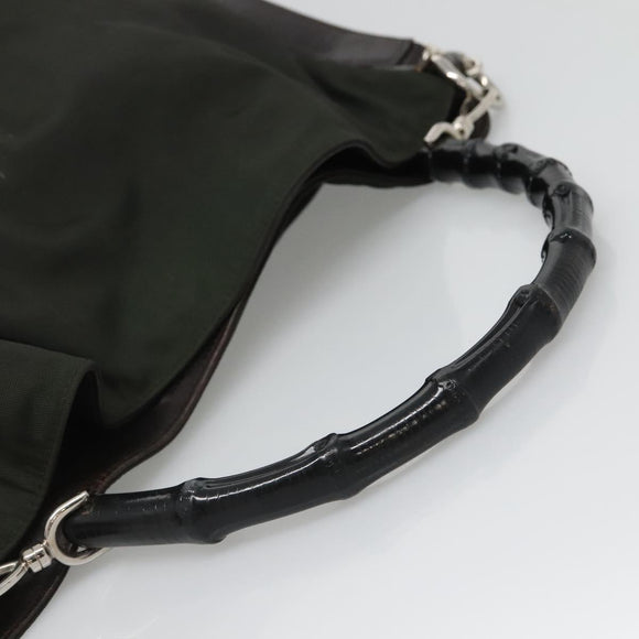 GUCCI Bamboo Hand Bag Nylon 2way Khaki Silver 001 1577 2123 Auth sw1236