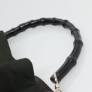 GUCCI Bamboo Hand Bag Nylon 2way Khaki Silver 001 1577 2123 Auth sw1236-14