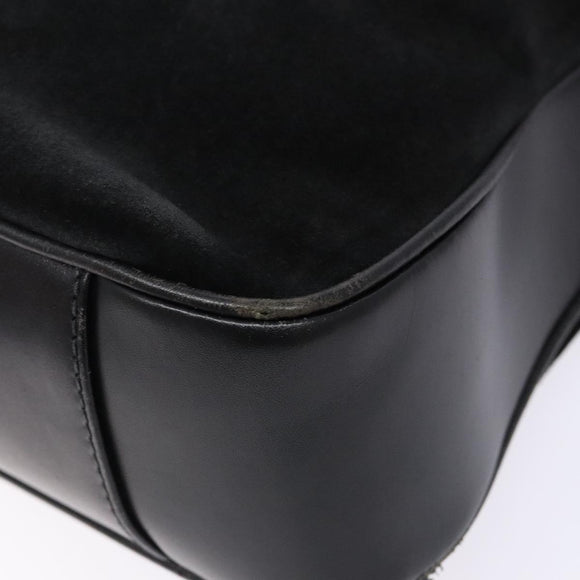 GUCCI Bamboo Hand Bag Suede Black Gold 001 1638 2615 Auth sw1241