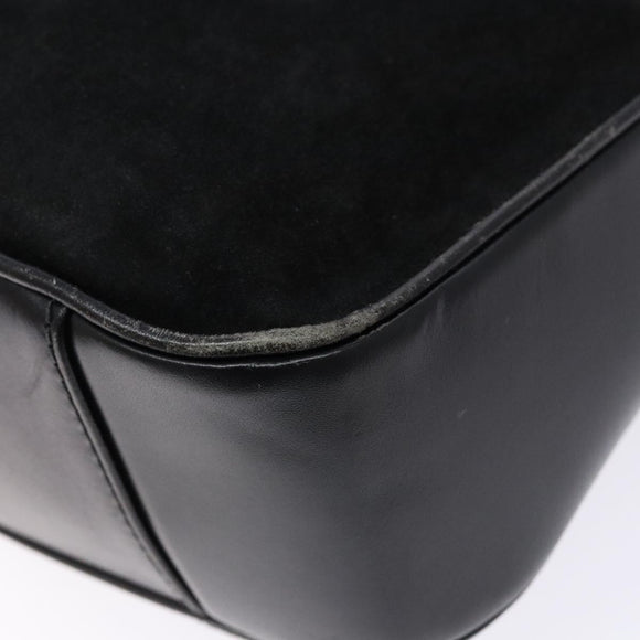 GUCCI Bamboo Hand Bag Suede Black Gold 001 1638 2615 Auth sw1241