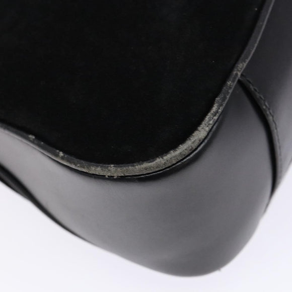 GUCCI Bamboo Hand Bag Suede Black Gold 001 1638 2615 Auth sw1241