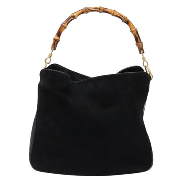 GUCCI Bamboo Hand Bag Suede Black Gold 001 1638 2615 Auth sw1241 - 0