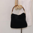 GUCCI Bamboo Hand Bag Suede Black Gold 001 1638 2615 Auth sw1241-20