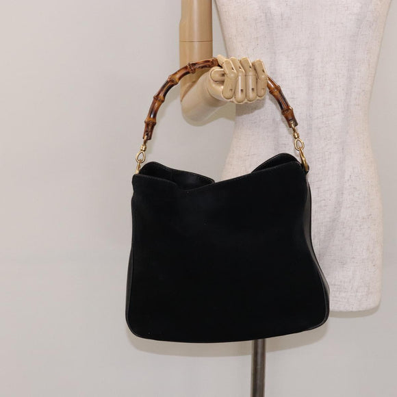GUCCI Bamboo Hand Bag Suede Black Gold 001 1638 2615 Auth sw1241