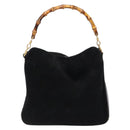 GUCCI Bamboo Hand Bag Suede Black Gold 001 1638 2615 Auth sw1241-3