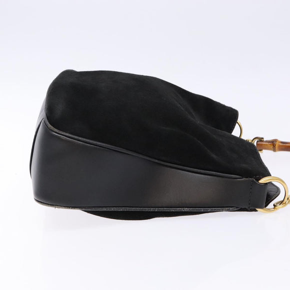 GUCCI Bamboo Hand Bag Suede Black Gold 001 1638 2615 Auth sw1241