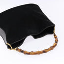 GUCCI Bamboo Hand Bag Suede Black Gold 001 1638 2615 Auth sw1241-6