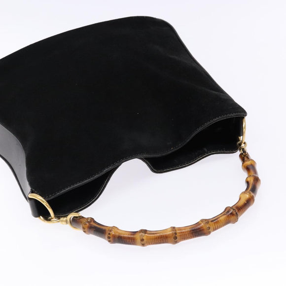 GUCCI Bamboo Hand Bag Suede Black Gold 001 1638 2615 Auth sw1241