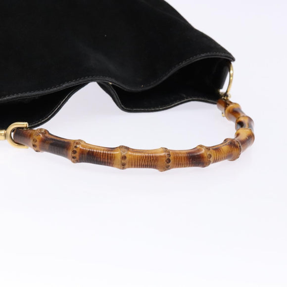 GUCCI Bamboo Hand Bag Suede Black Gold 001 1638 2615 Auth sw1241