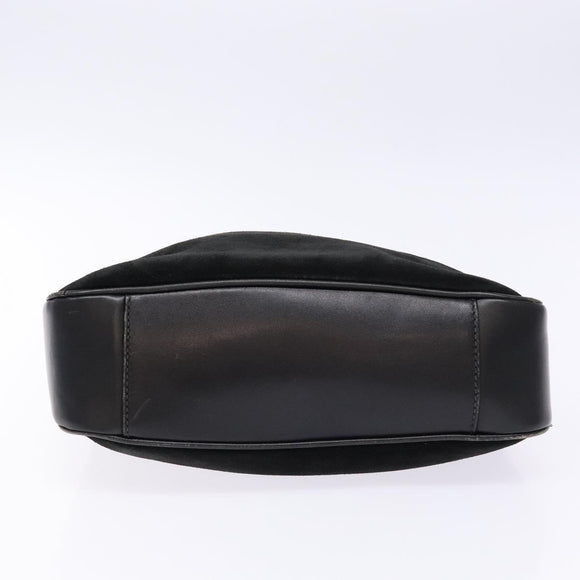 GUCCI Bamboo Hand Bag Suede Black Gold 001 1638 2615 Auth sw1241