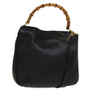 GUCCI Bamboo Hand Bag Leather 2way Black Gold 001 1638 Auth sw1242-1