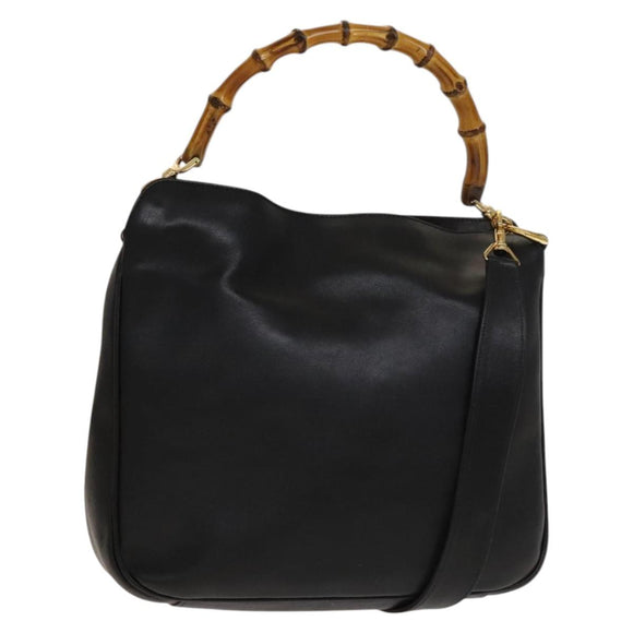 GUCCI Bamboo Hand Bag Leather 2way Black Gold 001 1638 Auth sw1242