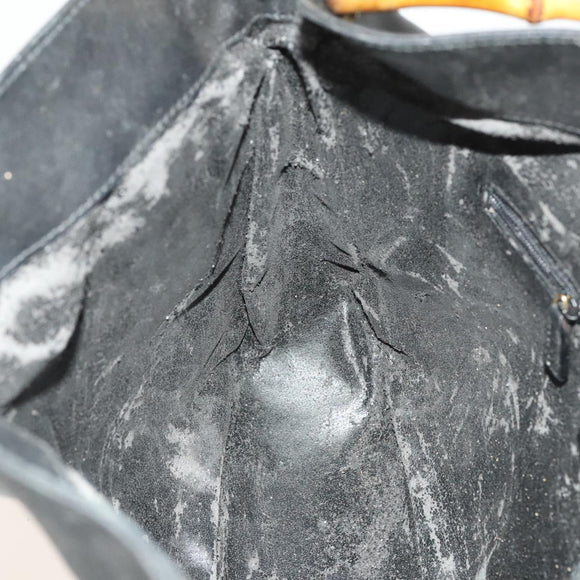 GUCCI Bamboo Hand Bag Leather 2way Black Gold 001 1638 Auth sw1242