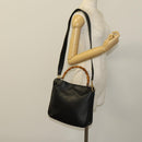 GUCCI Bamboo Hand Bag Leather 2way Black Gold 001 1638 Auth sw1242-24