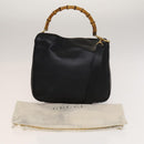GUCCI Bamboo Hand Bag Leather 2way Black Gold 001 1638 Auth sw1242-12