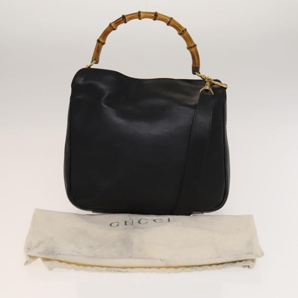 GUCCI Bamboo Hand Bag Leather 2way Black Gold 001 1638 Auth sw1242