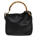 GUCCI Bamboo Hand Bag Leather 2way Black Gold 001 1638 Auth sw1242-2