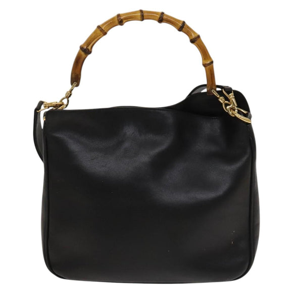 GUCCI Bamboo Hand Bag Leather 2way Black Gold 001 1638 Auth sw1242