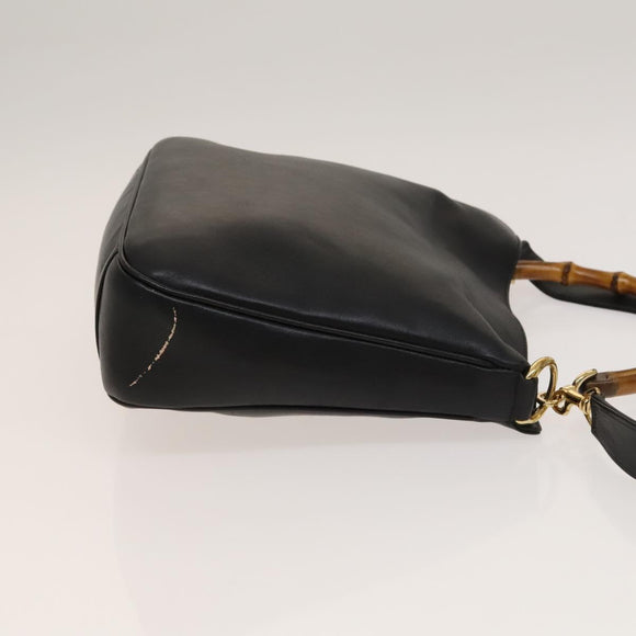 GUCCI Bamboo Hand Bag Leather 2way Black Gold 001 1638 Auth sw1242
