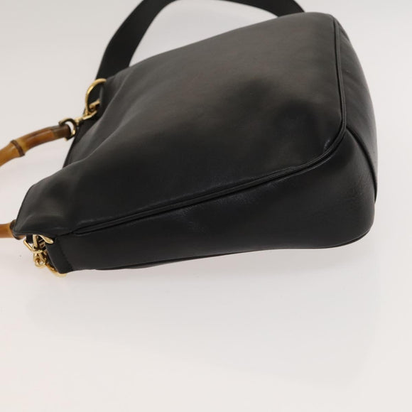 GUCCI Bamboo Hand Bag Leather 2way Black Gold 001 1638 Auth sw1242