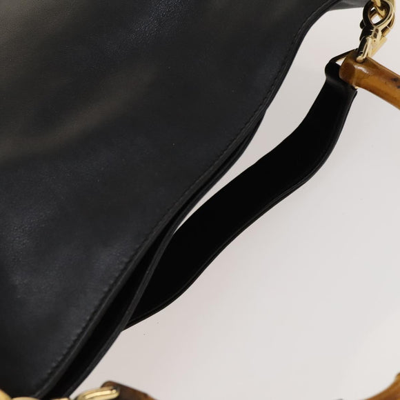 GUCCI Bamboo Hand Bag Leather 2way Black Gold 001 1638 Auth sw1242