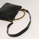 GUCCI Bamboo Hand Bag Leather 2way Black Gold 001 1638 Auth sw1242-8