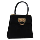 Salvatore Ferragamo Hand Bag Suede Black Gold Auth sw1248-1