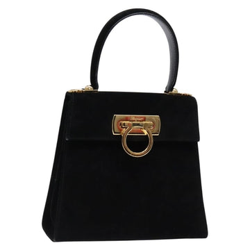 Salvatore Ferragamo Hand Bag Suede Black Gold Auth sw1248