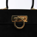 Salvatore Ferragamo Hand Bag Suede Black Gold Auth sw1248-14