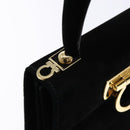 Salvatore Ferragamo Hand Bag Suede Black Gold Auth sw1248-15