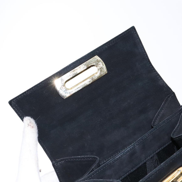 Salvatore Ferragamo Hand Bag Suede Black Gold Auth sw1248