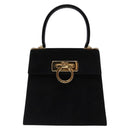 Salvatore Ferragamo Hand Bag Suede Black Gold Auth sw1248-2