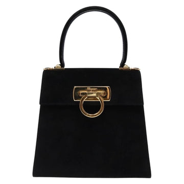 Salvatore Ferragamo Hand Bag Suede Black Gold Auth sw1248 - 0