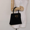 Salvatore Ferragamo Hand Bag Suede Black Gold Auth sw1248-23