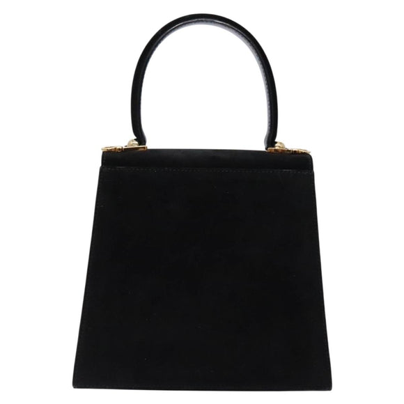 Salvatore Ferragamo Hand Bag Suede Black Gold Auth sw1248