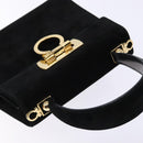 Salvatore Ferragamo Hand Bag Suede Black Gold Auth sw1248-6