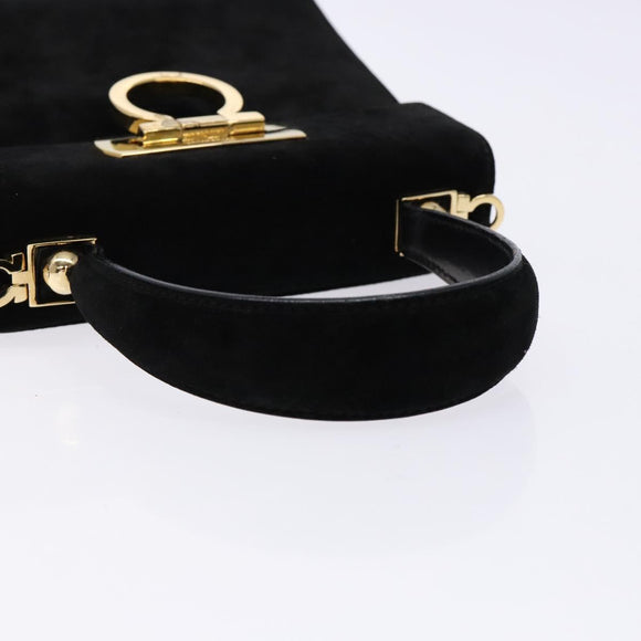 Salvatore Ferragamo Hand Bag Suede Black Gold Auth sw1248